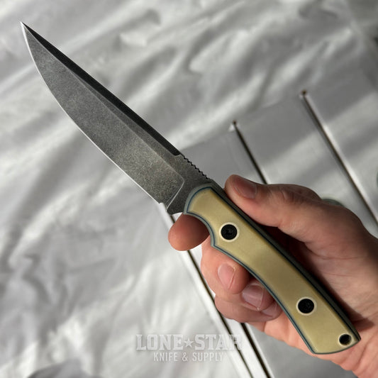 Shady Grady EDC Drifter Fixed Blade - O1 Darkened Stonewash, Paper Micarta, Leather Sheath - Made in USA (SG-DRIFTER-O1-PAPERMIC)