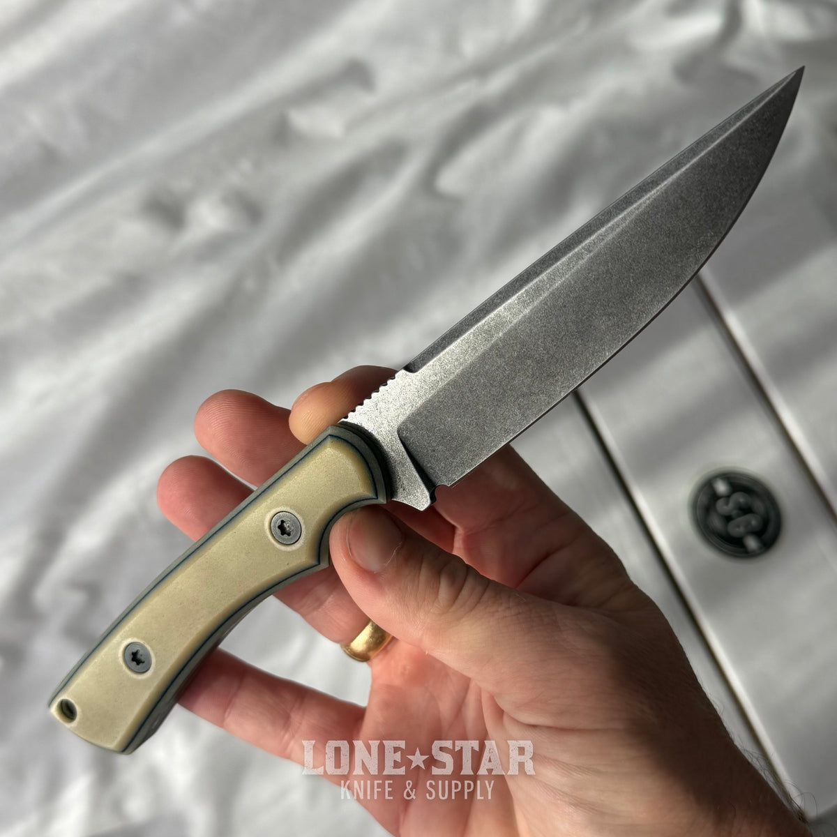 Shady Grady EDC Drifter Fixed Blade - O1 Darkened Stonewash, Paper Micarta, Leather Sheath - Made in USA (SG-DRIFTER-O1-PAPERMIC)
