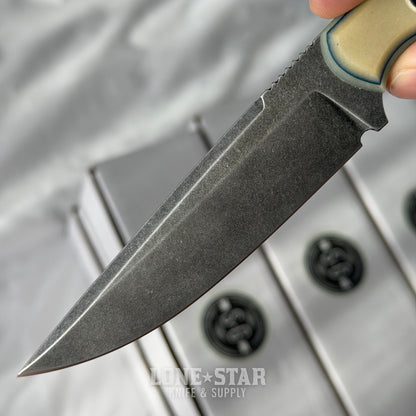 Shady Grady EDC Drifter Fixed Blade - O1 Darkened Stonewash, Paper Micarta, Leather Sheath - Made in USA (SG-DRIFTER-O1-PAPERMIC)