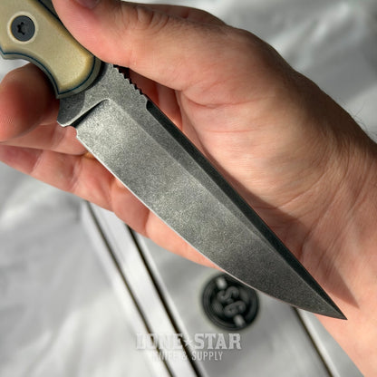 Shady Grady EDC Drifter Fixed Blade - O1 Darkened Stonewash, Paper Micarta, Leather Sheath - Made in USA (SG-DRIFTER-O1-PAPERMIC)