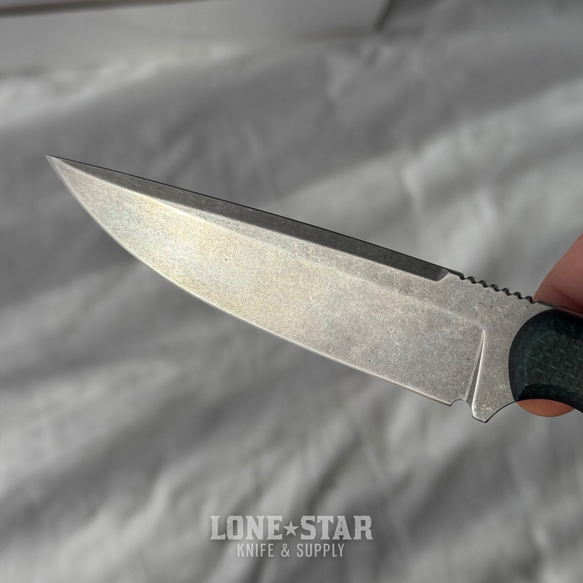 Shady Grady EDC Drifter Fixed Blade - Satin 12C27, Burlap and Green Micarta, Leather Sheath - Made in USA (SG-DRIFTER-12C27-BURLAPGRN)