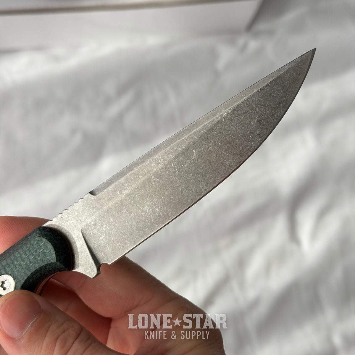 Shady Grady EDC Drifter Fixed Blade - Satin 12C27, Burlap and Green Micarta, Leather Sheath - Made in USA (SG-DRIFTER-12C27-BURLAPGRN)