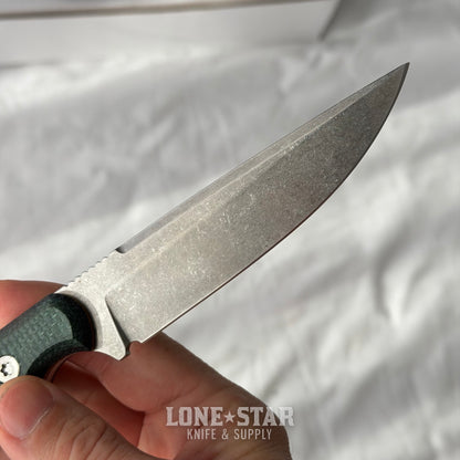 Shady Grady EDC Drifter Fixed Blade - Satin 12C27, Burlap and Green Micarta, Leather Sheath - Made in USA (SG-DRIFTER-12C27-BURLAPGRN)