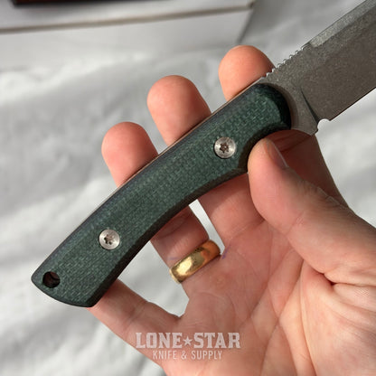 Shady Grady EDC Drifter Fixed Blade - Satin 12C27, Burlap and Green Micarta, Leather Sheath - Made in USA (SG-DRIFTER-12C27-BURLAPGRN)