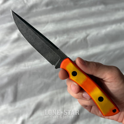 Shady Grady EDC Drifter Fixed Blade - O1 Darkened Stonewash, Orange and Yellow G10, Honeycomb Kydex Sheath - Made in USA (SG-DRIFTER-O1-ORGYELG10)
