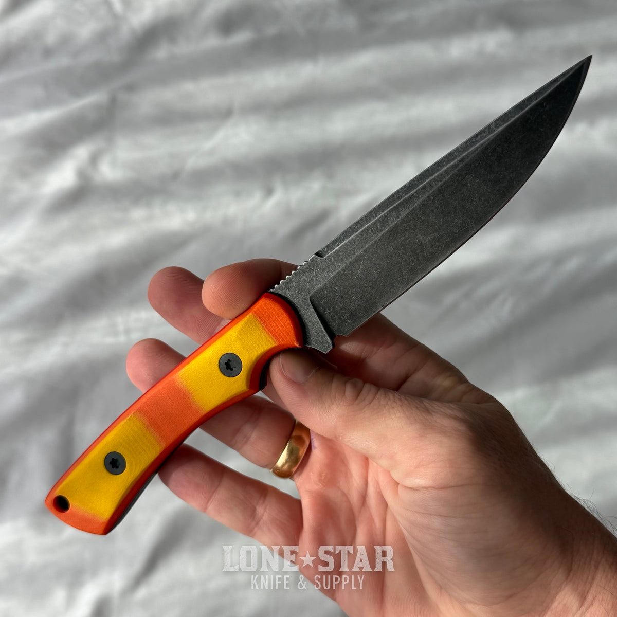 Shady Grady EDC Drifter Fixed Blade - O1 Darkened Stonewash, Orange and Yellow G10, Honeycomb Kydex Sheath - Made in USA (SG-DRIFTER-O1-ORGYELG10)