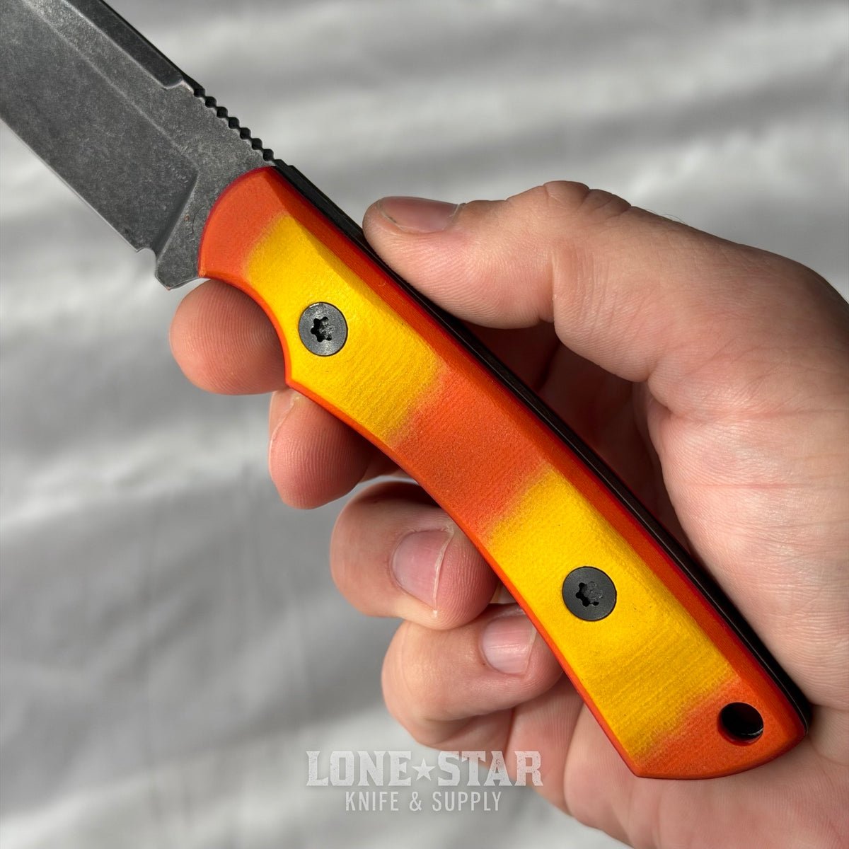 Shady Grady EDC Drifter Fixed Blade - O1 Darkened Stonewash, Orange and Yellow G10, Honeycomb Kydex Sheath - Made in USA (SG-DRIFTER-O1-ORGYELG10)