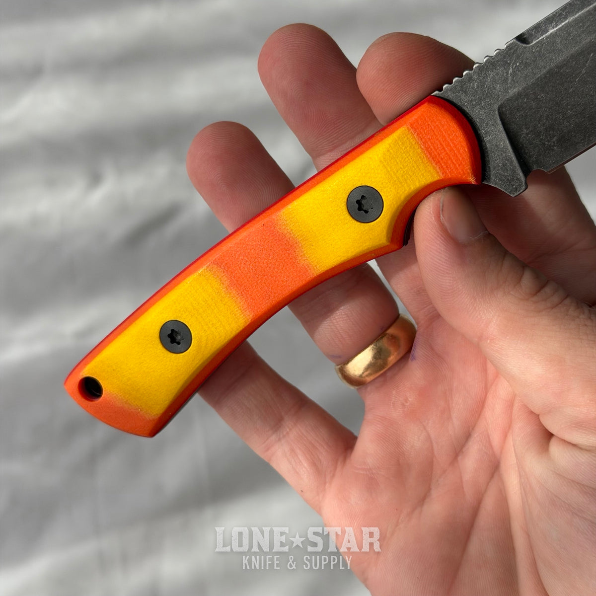 Shady Grady EDC Drifter Fixed Blade - O1 Darkened Stonewash, Orange and Yellow G10, Honeycomb Kydex Sheath - Made in USA (SG-DRIFTER-O1-ORGYELG10)