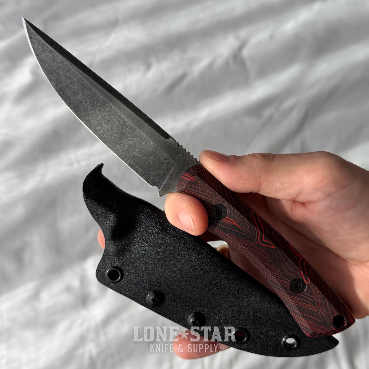 Shady Grady EDC Drifter Fixed Blade - O1 Darkened Stonewash, Red and Black G10, Kydex Sheath - Made in USA (SG-DRIFTER-O1-REDBLKG10)