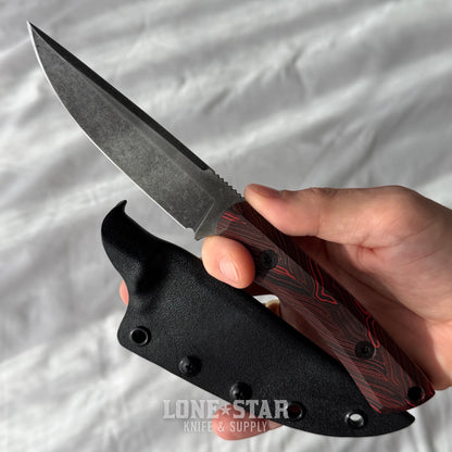 Shady Grady EDC Drifter Fixed Blade - O1 Darkened Stonewash, Red and Black G10, Kydex Sheath - Made in USA (SG-DRIFTER-O1-REDBLKG10)