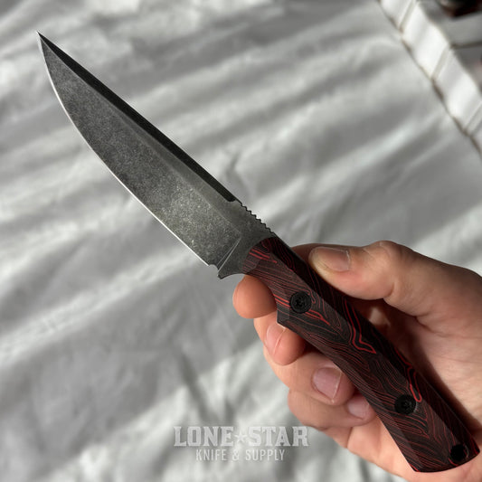 Shady Grady EDC Drifter Fixed Blade - O1 Darkened Stonewash, Red and Black G10, Kydex Sheath - Made in USA (SG-DRIFTER-O1-REDBLKG10)