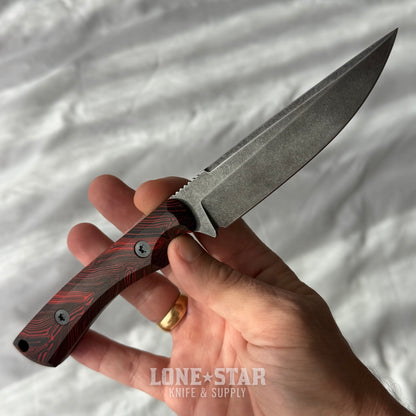 Shady Grady EDC Drifter Fixed Blade - O1 Darkened Stonewash, Red and Black G10, Kydex Sheath - Made in USA (SG-DRIFTER-O1-REDBLKG10)