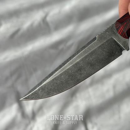 Shady Grady EDC Drifter Fixed Blade - O1 Darkened Stonewash, Red and Black G10, Kydex Sheath - Made in USA (SG-DRIFTER-O1-REDBLKG10)