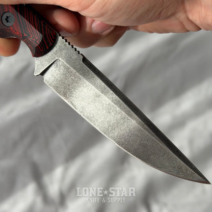 Shady Grady EDC Drifter Fixed Blade - O1 Darkened Stonewash, Red and Black G10, Kydex Sheath - Made in USA (SG-DRIFTER-O1-REDBLKG10)