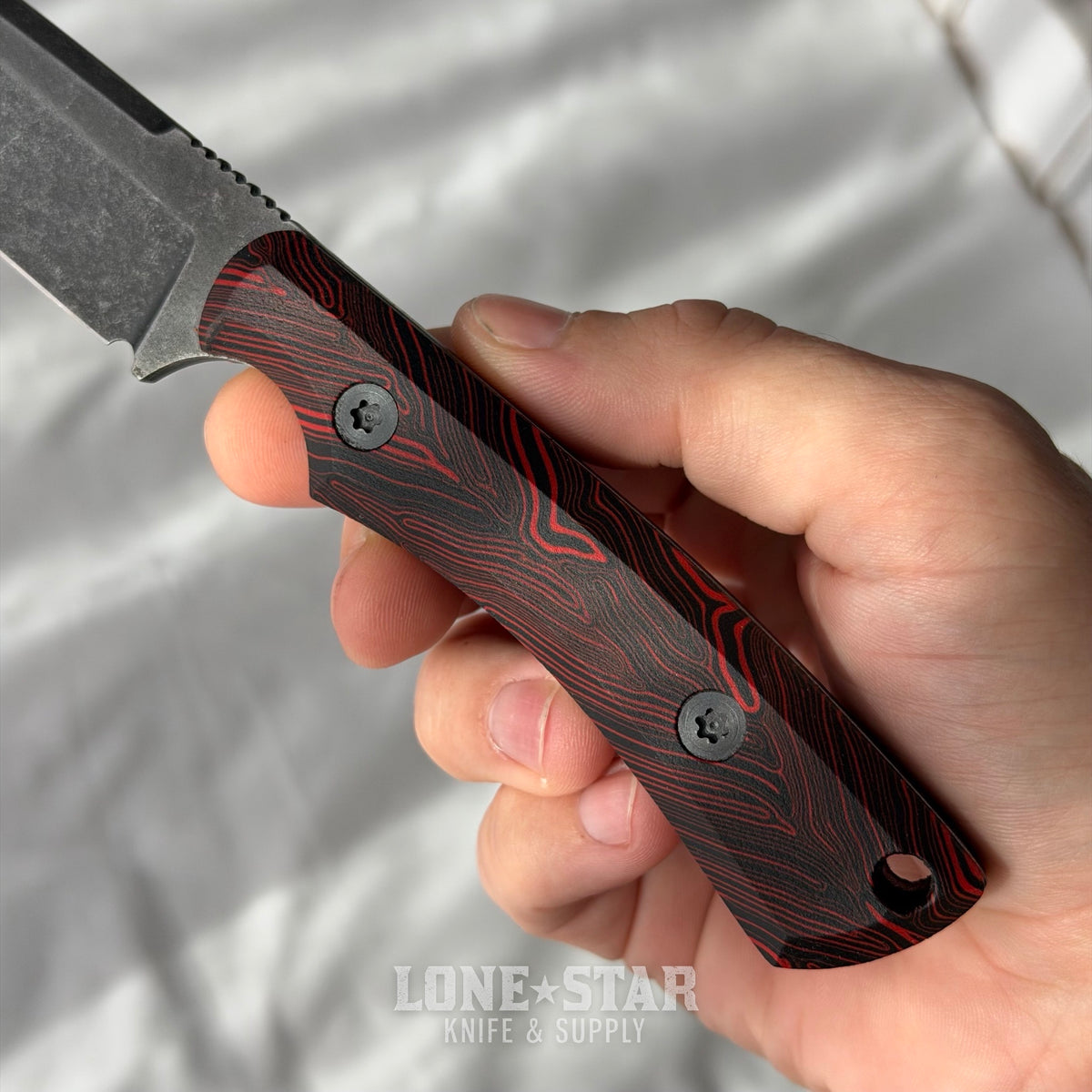Shady Grady EDC Drifter Fixed Blade - O1 Darkened Stonewash, Red and Black G10, Kydex Sheath - Made in USA (SG-DRIFTER-O1-REDBLKG10)