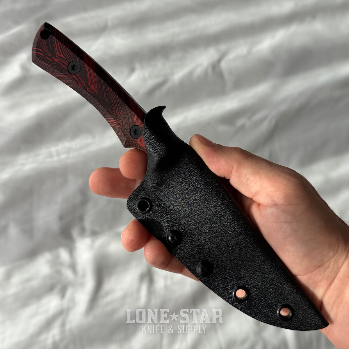 Shady Grady EDC Drifter Fixed Blade - O1 Darkened Stonewash, Red and Black G10, Kydex Sheath - Made in USA (SG-DRIFTER-O1-REDBLKG10)