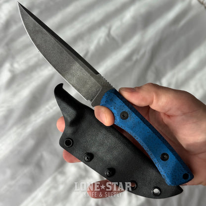Shady Grady EDC Drifter Fixed Blade - O1 Darkened Stonewash, Blue GripX, Kydex Sheath - Made in USA (SG-DRIFTER-O1-BLUGRIPX)