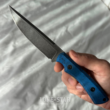 Shady Grady EDC Drifter Fixed Blade - O1 Darkened Stonewash, Blue GripX, Kydex Sheath - Made in USA (SG-DRIFTER-O1-BLUGRIPX)