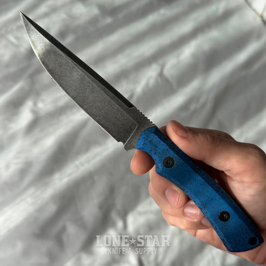 Shady Grady EDC Drifter Fixed Blade - O1 Darkened Stonewash, Blue GripX, Kydex Sheath - Made in USA (SG-DRIFTER-O1-BLUGRIPX)