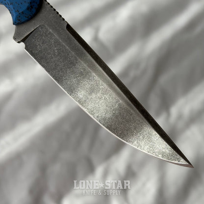 Shady Grady EDC Drifter Fixed Blade - O1 Darkened Stonewash, Blue GripX, Kydex Sheath - Made in USA (SG-DRIFTER-O1-BLUGRIPX)