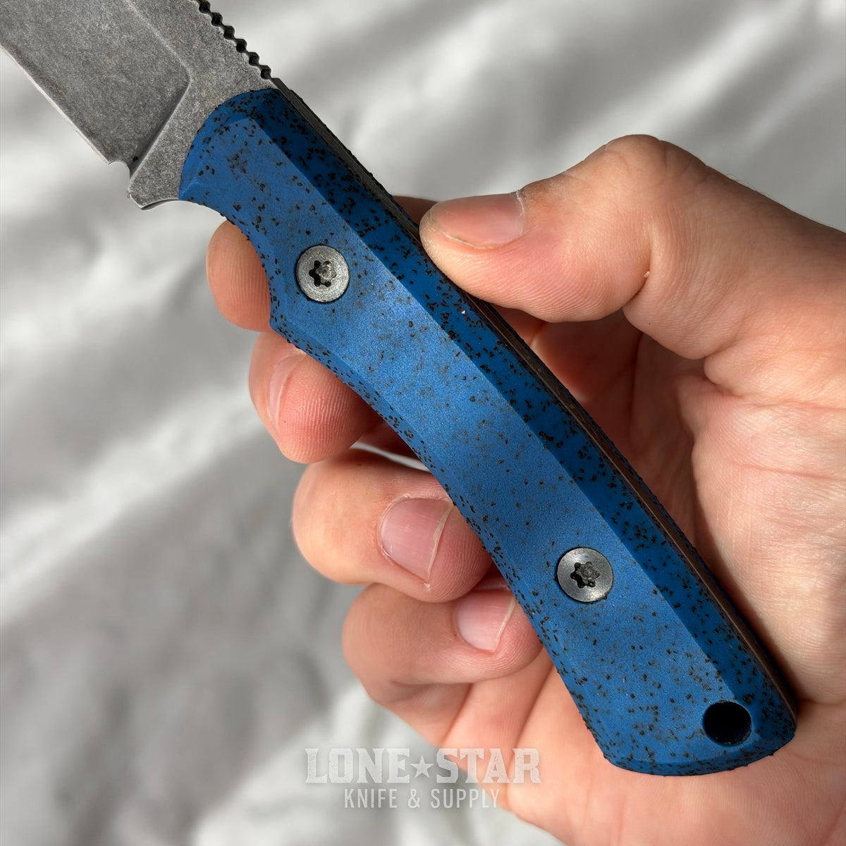 Shady Grady EDC Drifter Fixed Blade - O1 Darkened Stonewash, Blue GripX, Kydex Sheath - Made in USA (SG-DRIFTER-O1-BLUGRIPX)