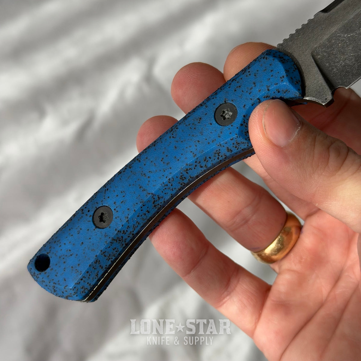 Shady Grady EDC Drifter Fixed Blade - O1 Darkened Stonewash, Blue GripX, Kydex Sheath - Made in USA (SG-DRIFTER-O1-BLUGRIPX)