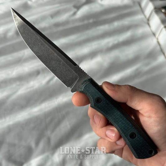 Shady Grady EDC Drifter Fixed Blade - O1 Darkened Stonewash, Green Linen Micarta, Leather Sheath - Made in USA (SG-DRIFTER-O1-GRNLINEN)