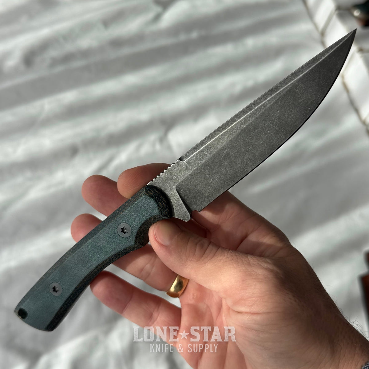 Shady Grady EDC Drifter Fixed Blade - O1 Darkened Stonewash, Green Linen Micarta, Leather Sheath - Made in USA (SG-DRIFTER-O1-GRNLINEN)