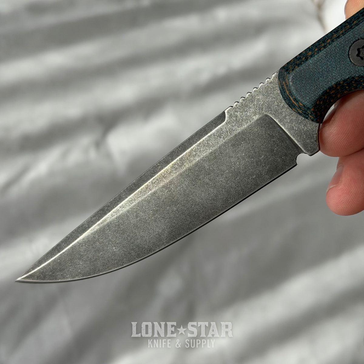 Shady Grady EDC Drifter Fixed Blade - O1 Darkened Stonewash, Green Linen Micarta, Leather Sheath - Made in USA (SG-DRIFTER-O1-GRNLINEN)