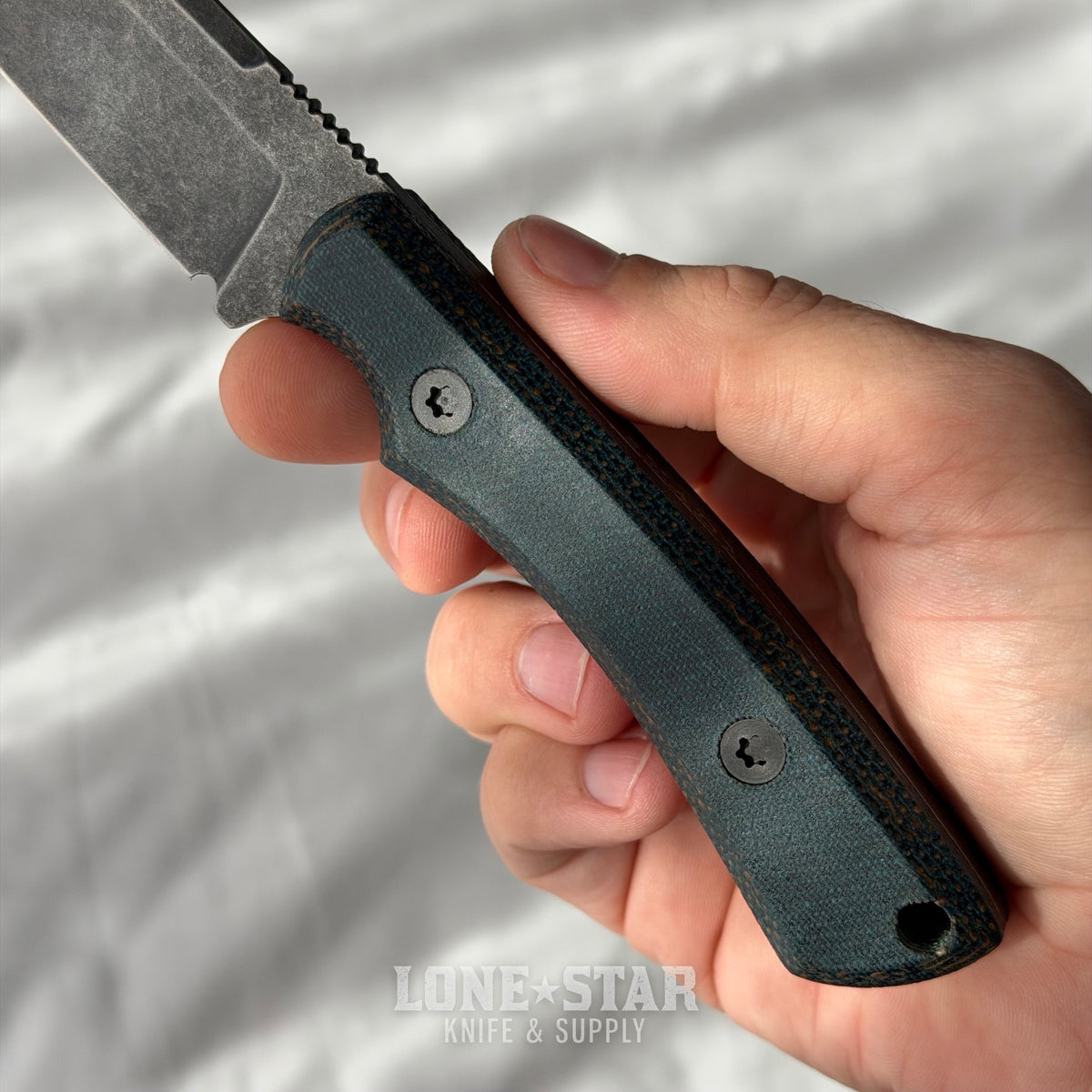 Shady Grady EDC Drifter Fixed Blade - O1 Darkened Stonewash, Green Linen Micarta, Leather Sheath - Made in USA (SG-DRIFTER-O1-GRNLINEN)