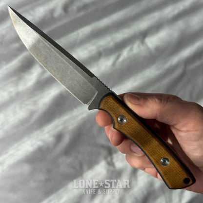 Shady Grady EDC Drifter Fixed Blade - Satin 12C27, Three Color Burlap Micarta, Leather Sheath - Made in USA (SG-DRIFTER-12C27-BURLAP3)