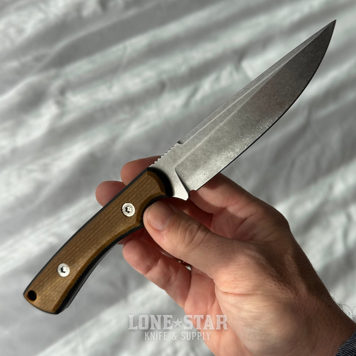 Shady Grady EDC Drifter Fixed Blade - Satin 12C27, Three Color Burlap Micarta, Leather Sheath - Made in USA (SG-DRIFTER-12C27-BURLAP3)