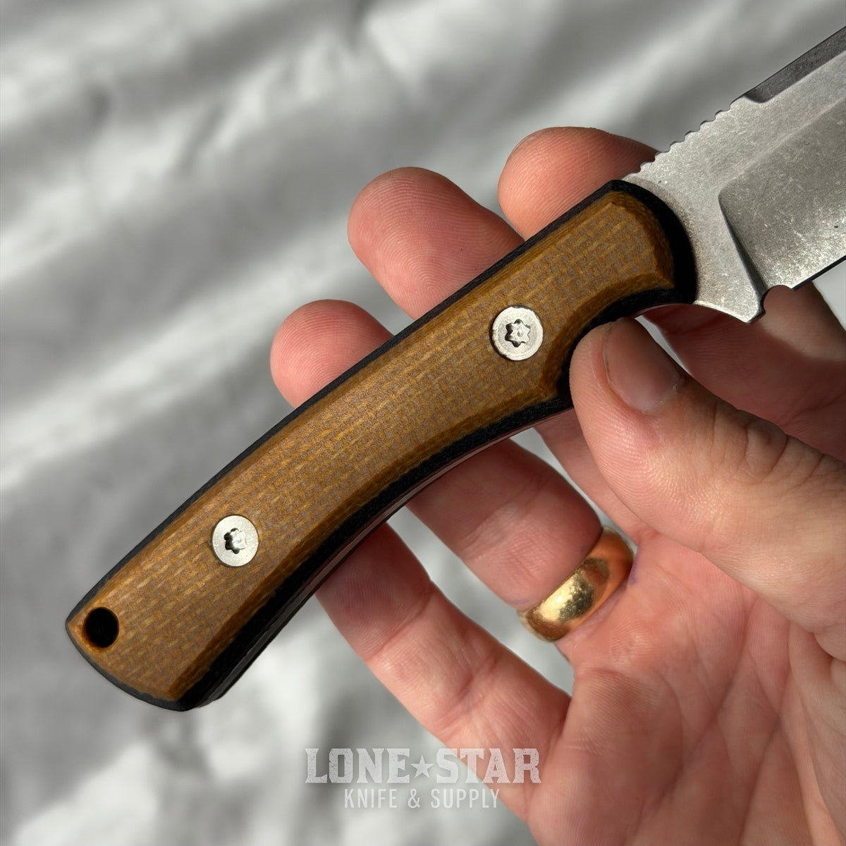 Shady Grady EDC Drifter Fixed Blade - Satin 12C27, Three Color Burlap Micarta, Leather Sheath - Made in USA (SG-DRIFTER-12C27-BURLAP3)