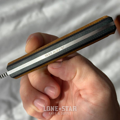 Shady Grady EDC Drifter Fixed Blade - Satin 12C27, Three Color Burlap Micarta, Leather Sheath - Made in USA (SG-DRIFTER-12C27-BURLAP3)