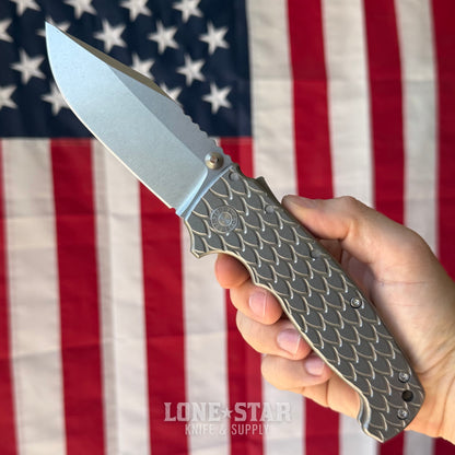 Demko AD20 XXX - 4" CPM-3V Clip Point, Dragon Scale Titanium, Shark-Lock - Made in USA (DEMKO-AD20XXX-DSTI)