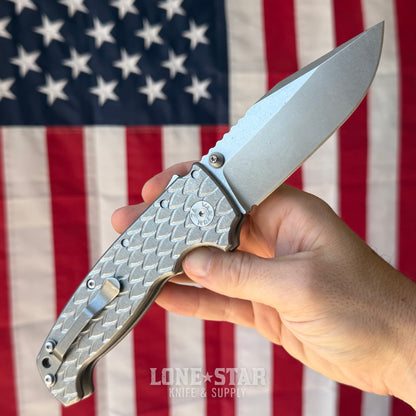 Demko AD20 XXX - 4" CPM-3V Clip Point, Dragon Scale Titanium, Shark-Lock - Made in USA (DEMKO-AD20XXX-DSTI)