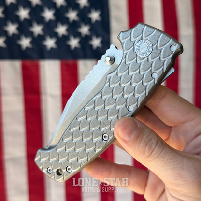 Demko AD20 XXX - 4" CPM-3V Clip Point, Dragon Scale Titanium, Shark-Lock - Made in USA (DEMKO-AD20XXX-DSTI)