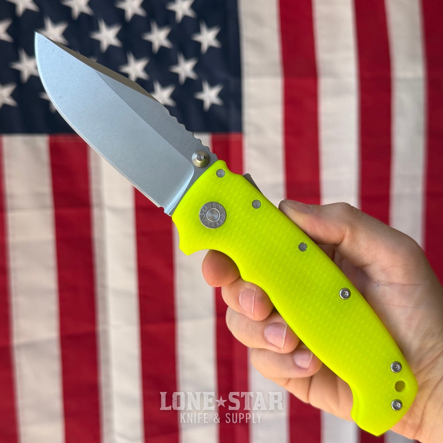Demko AD20 XXX - 4" CPM-3V Clip Point, Dayglow G10, Shark-Lock - Made in USA (DEMKO-AD20XXX-DAYGLOW)