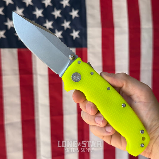 Demko AD20 XXX - 4" CPM-3V Clip Point, Dayglow G10, Shark-Lock - Made in USA (DEMKO-AD20XXX-DAYGLOW)