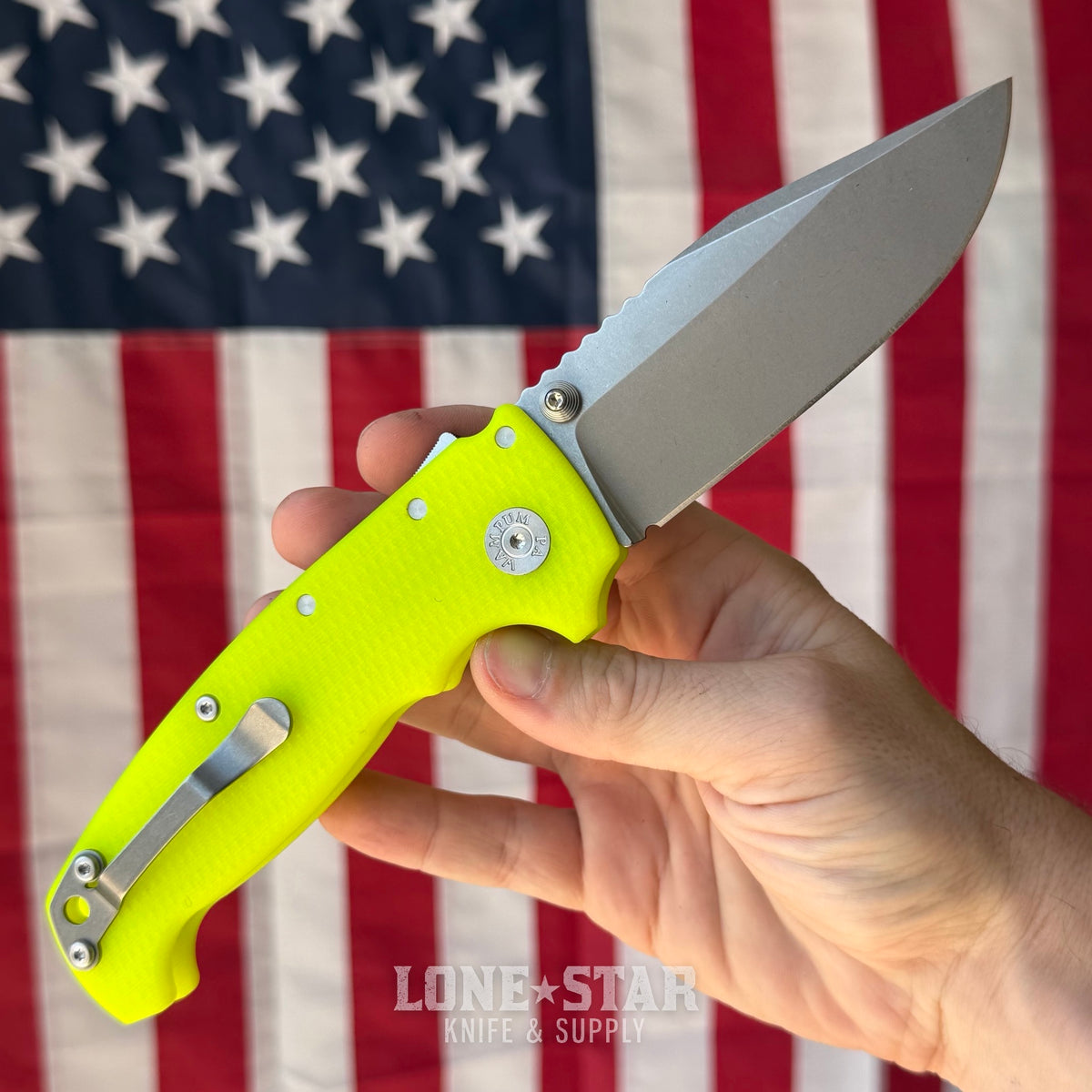Demko AD20 XXX - 4" CPM-3V Clip Point, Dayglow G10, Shark-Lock - Made in USA (DEMKO-AD20XXX-DAYGLOW)