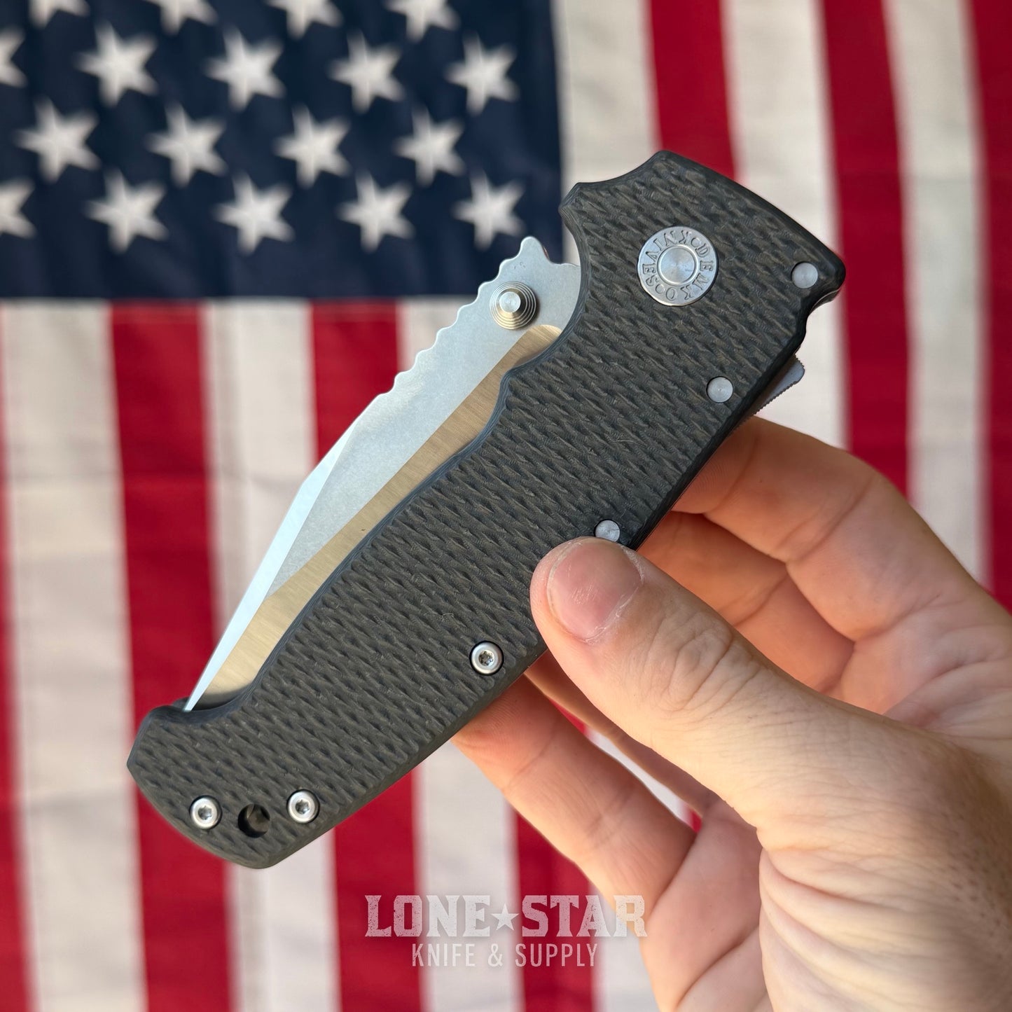 Demko AD20 XXX - 4" CPM-3V Clip Point, Carbon Fiber Two-Tone, Shark-Lock - Made in USA (DEMKO-AD20XXX-CF)