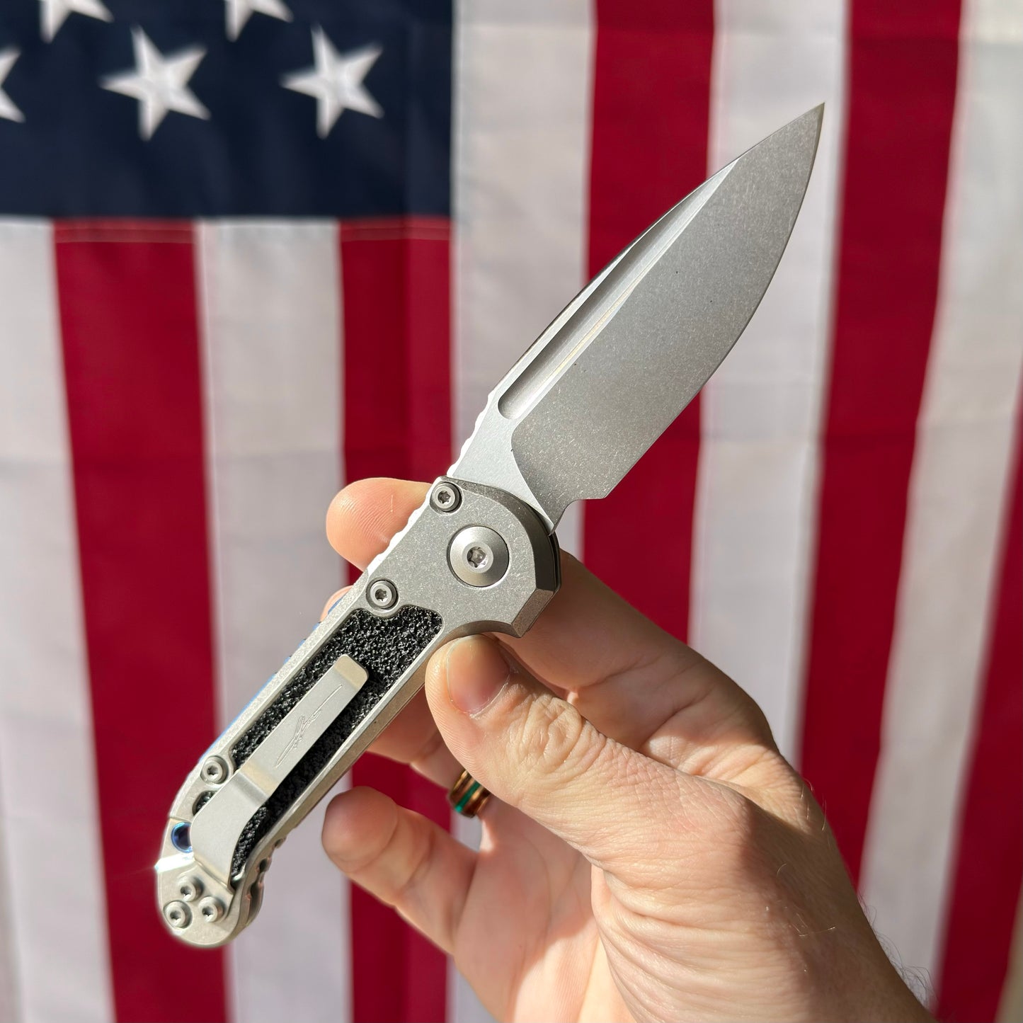 Microtech Marfione Select L.U.D.T. Knife – 3.5” Drop Point Blade, Titanium Handle with Textured Inlay, Stonewash Finish – Made in USA (1135-10MS4)