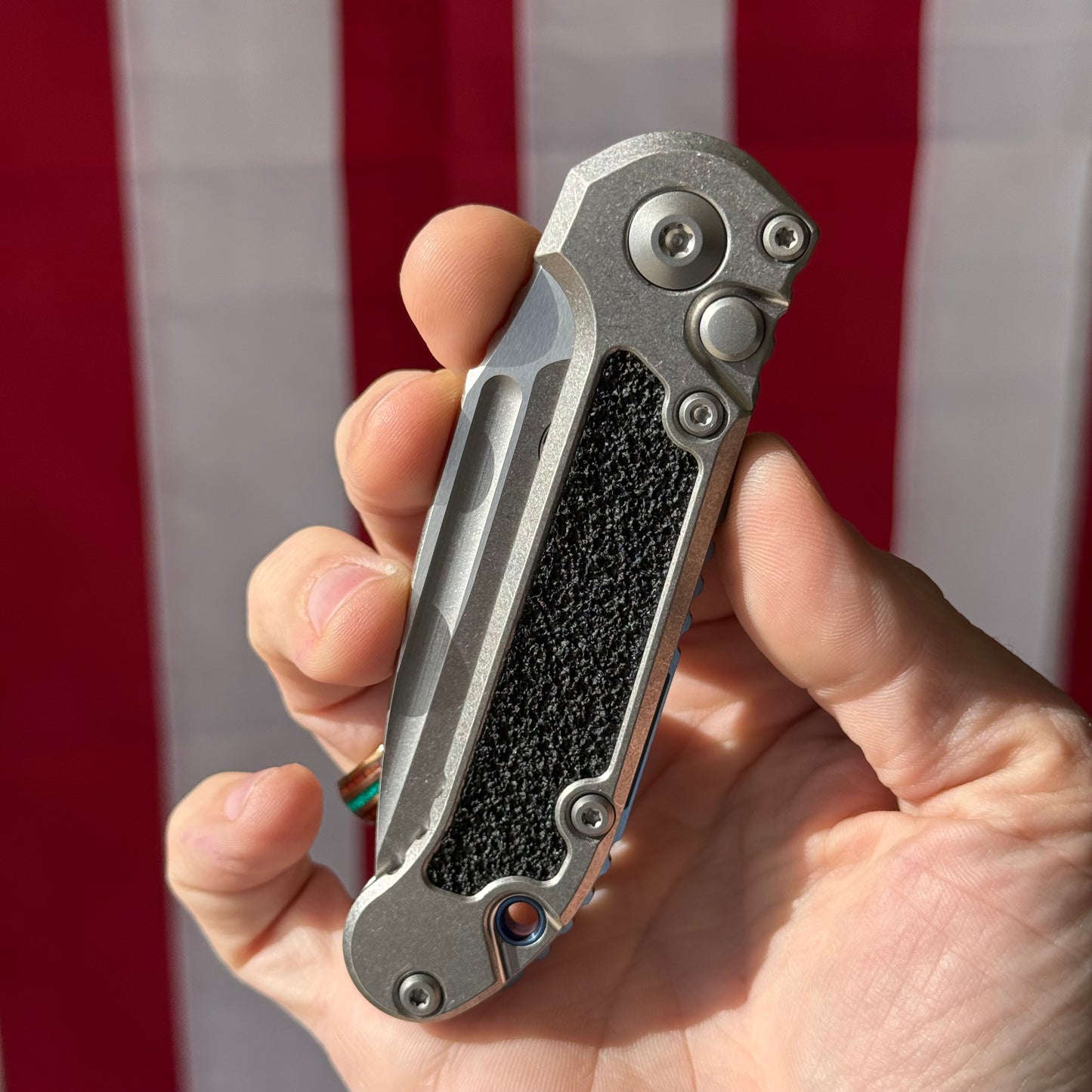 Microtech Marfione Select L.U.D.T. Knife – 3.5” Drop Point Blade, Titanium Handle with Textured Inlay, Stonewash Finish – Made in USA (1135-10MS4)