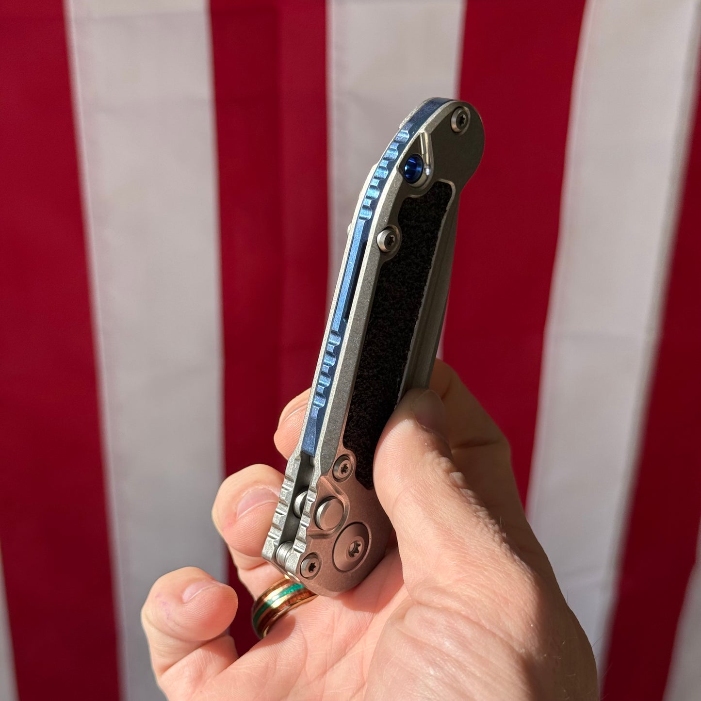 Microtech Marfione Select L.U.D.T. Knife – 3.5” Drop Point Blade, Titanium Handle with Textured Inlay, Stonewash Finish – Made in USA (1135-10MS4)