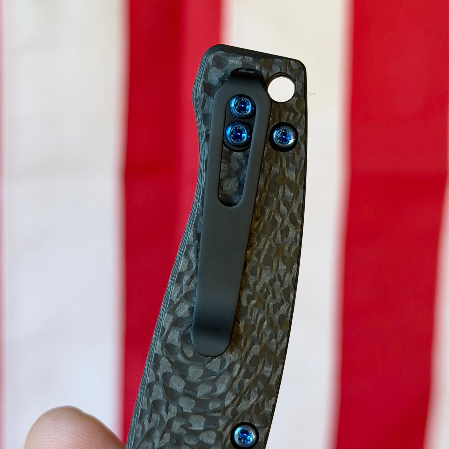 Hogue Mysto (Collector Series) 3.4″ Drop Point Knife, Carbon Fiber Handle with Blue Tritium Insert, Black Cerakote Blade, Made in USA (24492-LIM)