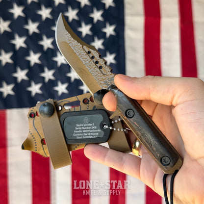 Severed Metal Works Squire V3 3.3" Fixed Blade, MagnaCut, 285Woodworks Handle, Burnt Bronze Gunkote, Serial 008 - Made in USA (SMW-SQUIREV3-008)