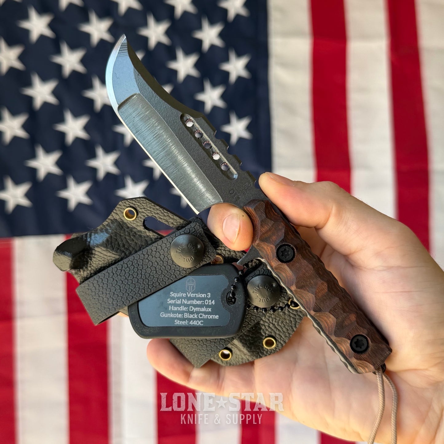 Severed Metal Works Squire V3 3.3" Fixed Blade, 440C, Dymalux, Black Chrome Gunkote, Serial 014 - Made in USA (SMW-SQUIREV3-014)
