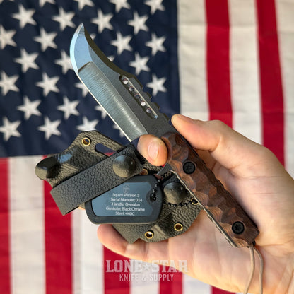 Severed Metal Works Squire V3 3.3" Fixed Blade, 440C, Dymalux, Black Chrome Gunkote, Serial 014 - Made in USA (SMW-SQUIREV3-014)
