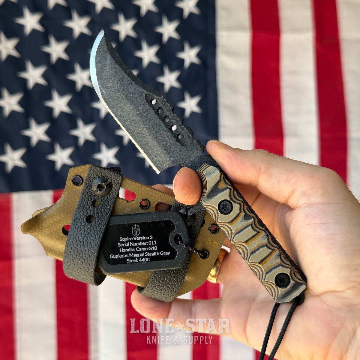 Severed Metal Works Squire V3 3.3" Fixed Blade, 440C, Camo G10, Magpul Stealth Gray Gunkote, Serial 011 - Made in USA (SMW-SQUIREV3-011)