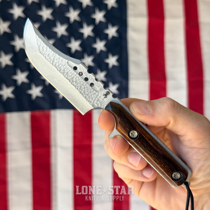 Severed Metal Works Squire V3 3.3" Fixed Blade, MagnaCut, Desert Ironwood, Silver Gunkote, Serial 009 - Made in USA (SMW-SQUIREV3-009)